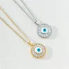 S3364 Modeschmuck Vergoldete Runde Zirkon Evil Eye Anhänger Halskette Für Frauen Blaue Augen Chokerhalsketten