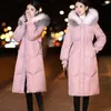 Kadın trençkotları kadın pamuk sonbahar kış pembe kürk yaka kapşonlu moda uzun ceketler kadın parkas