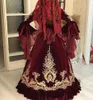 Luksus Kaftan Abaya Burgudy Marokańska suknia wieczorowa 2023 Puff Sleeve Velvet Pearl Bead koronkowy muzułmańska suknia balsamowa