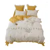 Bettwäsche-Sets, gelbe Blumen, Baumwolle, Stickerei, Spitze, Set, Bettwäsche, Steppdecke, Twin-Size-Bettbezug, 240 x 220, King-Size-Bett