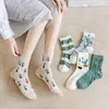 Chaussettes de couleur verte pour femmes, nouvelle mode 2022, imprimé de dessin animé mignon, Style collège Kawaii, douces filles, équipe d'étudiants