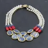 Kettingen guaiguai sieraden natuurlijke 3 rijen blauw kyaniet rood koraal real witte parel statement ketting vrouw