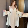 Women's Sleepwear Winter Autumn Princess Ruffles Kimono Bathrobe Gown Velour Robe Set Sweet Lace Trim Nightgown Sexy Intimate Lingerie