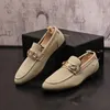 New Luxury Designer Men's Metal Chain Suede Leather Shoes Male Dress Homecoming Wedding Drivers Loafer Sapato Social Masculino