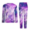 M￤ns s￶mnkl￤der Purple Starry Space Pyjamas Galay Print m￤n L￥ng￤rmar Lovely Set 2 Pieces Sleep Autumn Home Suit Present