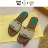 2023 Bast bestickte Hausschuhe Damen Strandsandalen Schwarz Kiefer Grün Fuchsia Gold Rot Himmelblau Braun Rosa Rot Herrenschuhe Mode Flache Pantoletten Slides mit Box