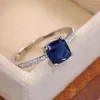 Wedding Rings Square Blue Series Stone Women Simple Minimalist Pinky Accessories Ring Band Elegant Engagement Jewelry
