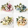 Fleurs décoratives Multicolore Thé Roses Vases Marguerite Artificielle Pivoine Soie En Plastique Pour La Maison De Mariage Faux Bouquet De Fleurs