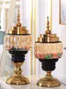 Storage Bottles European Metal Glass Tank Ornament Crafts Livingroom Candy Jar Home Containers