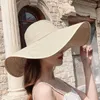 Chapéus de aba larga 2022 Moda Summer Protection Protection Big Straw Hat Ladies Travel férias tonalidade praia de praia para mulheres meninas
