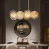 Ljuskronor Postmodern Creative LED Copper Chandelier Strip Restaurant Bar El Lobby Kitchen Fixtures Luxury Fashion Glass Hanging Lamp