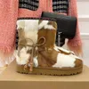 2023 Designer Mulheres Luxo Cavalo Cabelo Botas de Neve Moda Sexy Inverno 100% Couro Proteção Fria Decoração Frisada Sapatos Casuais Senhora Cabeça Redonda Uthick Bottom Boots