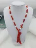 Kedjor äkta röd korallgren rosa sötvatten pärlhalsband hänge kvinnor 28 tum 70 cm lång