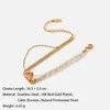 Link Bracelets 18K Real Gold Plated Waterproof And Fade Resistant Simple Cubic Zirconia Natural Freshwater Pearl Stainless Steel Ladies