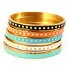 Bangle Fashion Colorful Enamel Wave Point Design Bracelets For Women Round Gold Color Stainless Steel Bangles Wedding Party Gift