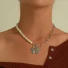 Choker antieke retro parelketting ketting met ot knop vlinder hanger charmes silverachtige nek sieraden voor vrouwen cadeau partijbenodigdheden