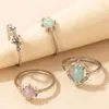 Colorful Ring Sets for Women Luxury Rhinestone Flowers Geometric Alloy Metal Cute Ring Jewelry Anillo 4pcs/set