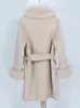 OFTBUY Giacca invernale da donna Cappotto in vera pelliccia Collo in pelliccia di volpe naturale Misto lana Capispalla moda doppio petto caldo spesso