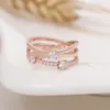 Sparkling Triple Band Ring Rose Gold with Original Box for Pandora Authentic Sterling Silver Wedding Jewelry For Women Girls CZ Diamond Girlfriend Gift Rings