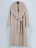 OFTBUY 2022 Nuovo Cappotto di Pelliccia Reale del Rivestimento di Inverno Delle Donne Naturale Collo di Pelliccia di Volpe Cashmere Misto Lana Lungo Della Tuta Sportiva Delle Signore streetwear