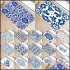 Carpets Blue White Porcelain Kitchen Entrance Door Mat Coral Veet Carpet Doormat Colorf Indoor Floor Mats Antislip Rug Drop Delivery Otc4E