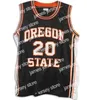 Баскетбольные майки дешевые индивидуальные ретро #20 Gary Payton Oregon State Beabers Baskatball Jersey Men's Black Orange Stoutd