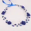 Headpieces Bridal Crystal Navy Blue Pannband Bröllop Hairpiece Evening Party Flower Women Girl Vintgae Hair Accessories