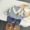 Kleidungsstücke Kinder Baby 3PCS Stricke Weste Langarm Streifen Hemd Jeanshose 2022 Frühlingsherbst Boutique Jungen Anzüge