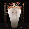 Headpieces dames meisjes kleden sieraden set Chinese klassieke tassel bloemen hoofdtooi oorbellen haar ornamenten