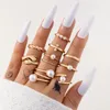 Elegante parelstenen joint ring sets Charms Hand Goud kleurlegering Metaal voor vrouwen feestjuwelen 9 stks/sets