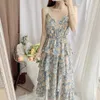 Party Dresses Long Sleeve Chiffon Spaghetti-Strap Floral Print Dress Female Summer Two-Piece Outfit Woman Vestido De Mujer Femme Robe