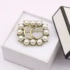 Brooch Pearl Women Vintage Designer Brand Double G-Letter Rhinestone Crystal Metal Broochs Suit Laple Pin Fashion Jewelry Accessories Gifts