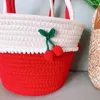 Sacs de rangement Femme Summer Sac à main à la main Fil de coton Tissé Crochet Dames Sweet Cherry Beach Seaside Holiday Totes Sac à main Sac à provisions