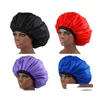 Bonnet / Crâne Casquettes Couleur Unie Extra Large Double Couche Chapeaux De Nuit Femmes Dame Satin Sommeil Soins Des Cheveux Bain Chapeaux Accessoires De Mode Dh5Ur