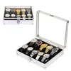 Coleção de relógios com fivela organizadora de armazenamento 12 caixa de metal compartimento para exibição de joias 290I