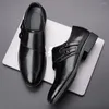 Dress Shoes 2022 Fashion Designer Pointed Monk Strap Black Flat For Men Party Groom Formal Wedding Prom Oxford Zapatos De Novi