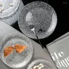Platten Nordic Eis Blume Western Platte Transparent Runde Geschirr Gericht Glas Haushalt Obst Steak Dekoration
