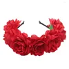 Headpieces 6 stks/set mode zoete vrouwen bruid bloemen hoofdband Mexicaanse stijl roze bloemen kroon haarband dames meisjes strand haaraccessoires