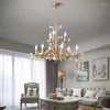 Żyrandole LED żyrandol do salonu sypialnia jadalna kuchnia sufit lampa wisiorka nordycka retro krystaliczna złota świeca wisząca światło