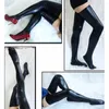 Women Socks Sexy Stockings Mens Latex Long Sock Anti-Skid Soft Wetlook PU Leather Thigh High Footed Club Wear Exotic Lingerie