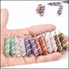 Konst och hantverk Natural Stone Pendants Healing Pendum Amethyst Rose Quartz Charms Sier Gold Wire Hexagon Agate Onyx Reiki Crystal Di Dhlxo