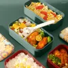 أدوات المائدة مجموعة مزدوجة طبقة Bento Box Box الفرن الصيني للميكروويف مدفأة ومختومة طلاب مكتب منفصل منفصل محمول.