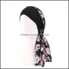 Beanie / Skull Caps Chiffon Cappello a coda lunga Beanie Mticolor Flower Print Head Wrap per le donne Ragazza Accessori moda Drop Delivery Hats Dhhj2