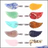 Arts And Crafts Natural Crystal Rose Quartz Tigers Eye Stone Angel Charms Wings Shape Pendant For Diy Earrings Necklace Jewelry Maki Dhtsp