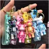 Dekompression Toy Cartoon Acrylic Threensional Violent Bear Keychain with Color Lanyard Cute Twocolor Gloomy Car Key Chain Bag Ornam DHFUP