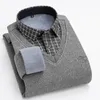 メンズセーターメンズウールシャツネックセーターファッショナブルな格子縞の濃厚な暖かいフリース高品質の汎用性の高いカジュアルな男性服
