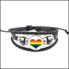 Pulseras con dijes Rainbow Sign Lgbt Bracelet 18Mm Ginger Snap Button para hombres Gay Mujeres Lesbianas Cuerda de cuero Joyería de moda Regalo Drop D Otwhj