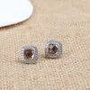 Boucles d'oreilles carrées incrustées de Morganite Zircon pour femmes, bijoux Vintage pour dames, cadeau de Banquet de fête de mariage