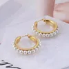 Stud Earrings Vintage Single Row Pearl C Shape Niche Design