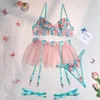 BHs Sets Aduloty Erotische Dessous Set Exquisite Stickerei Große Blume Perspektive Versuchung Kleiner Rock Sexy Damen Unterwäsche 3 Stück